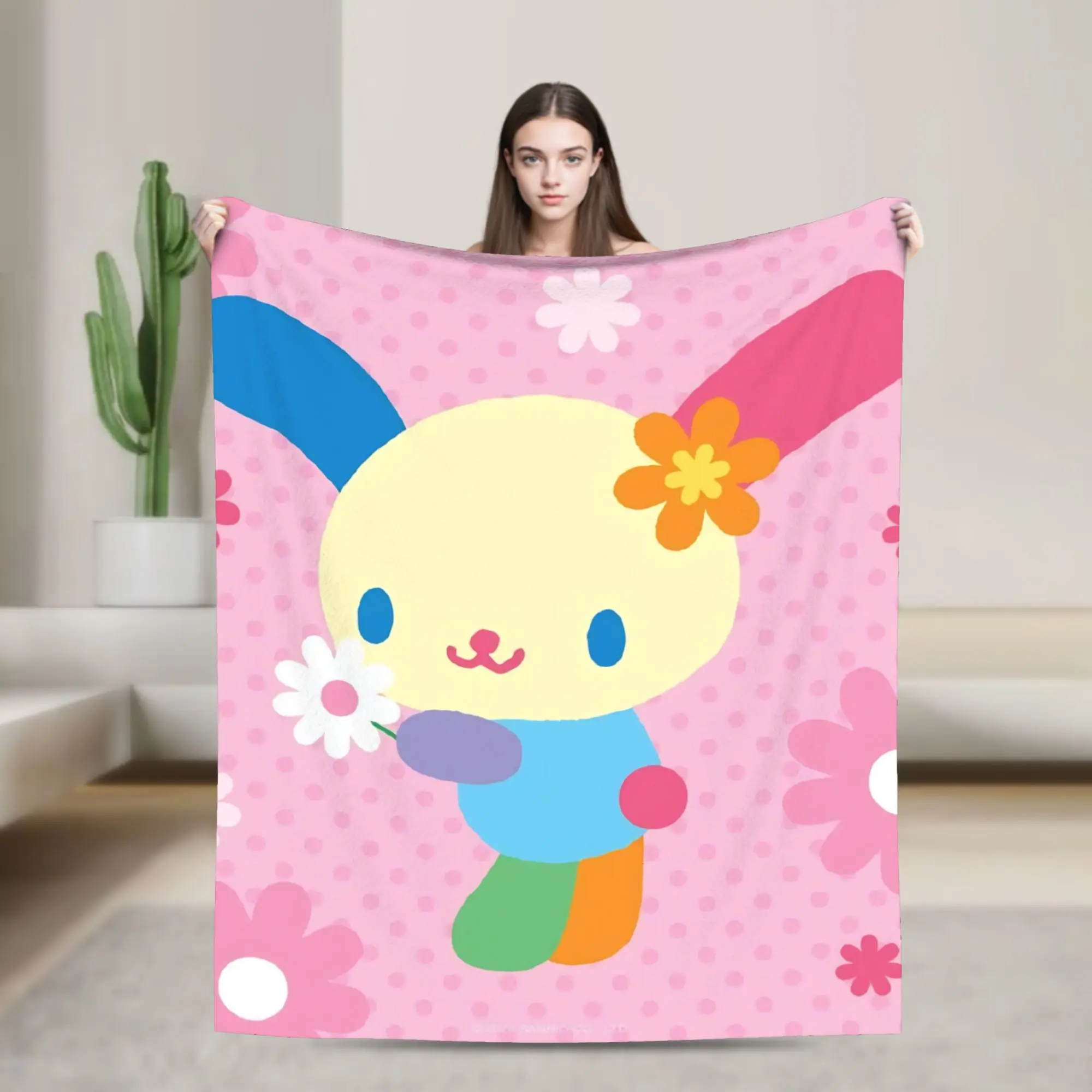 Foral Rabbit Fleece Throw Blanket Bunny Cartoon Blanket for Home Car Super Warm Bedroom Quilt