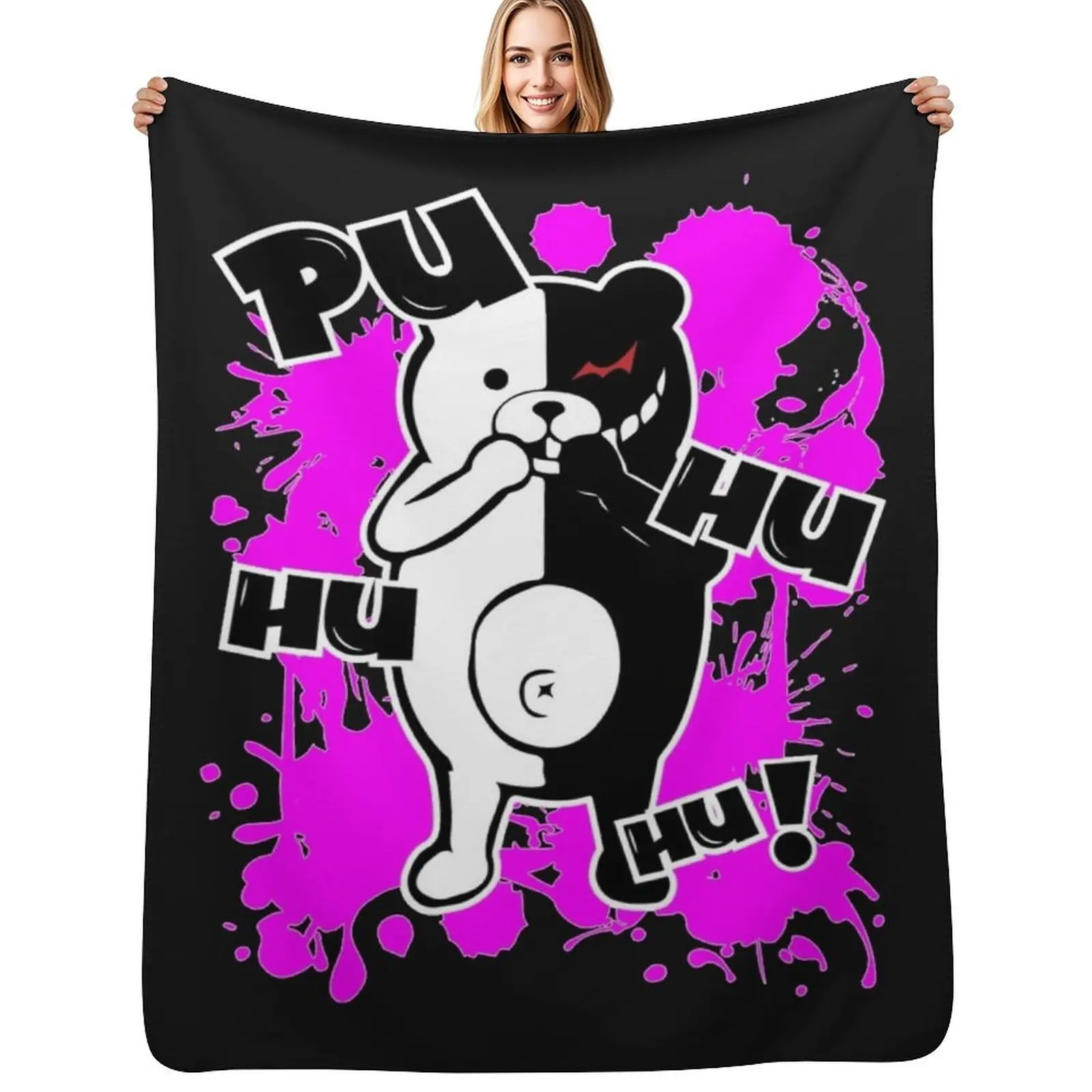 Monokuma Danganronpa - Puhuhuhu Throw Blanket Machine Washable Soft Warm Blanket