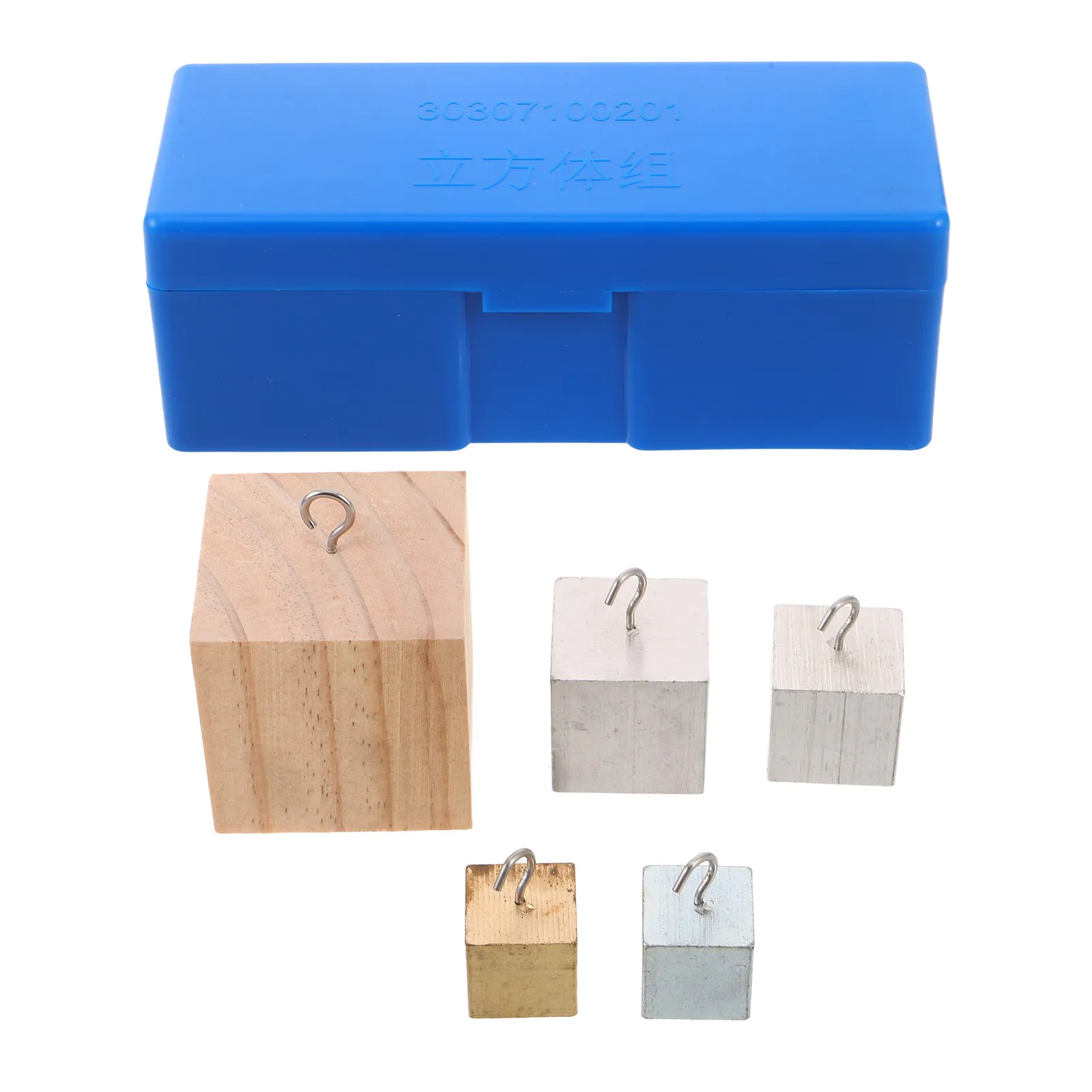1Set Metal and Wood Density Cube Set Copper Aluminum Iron Wood Blocks Precision Square Cubes for Science Lab Equipment Physics