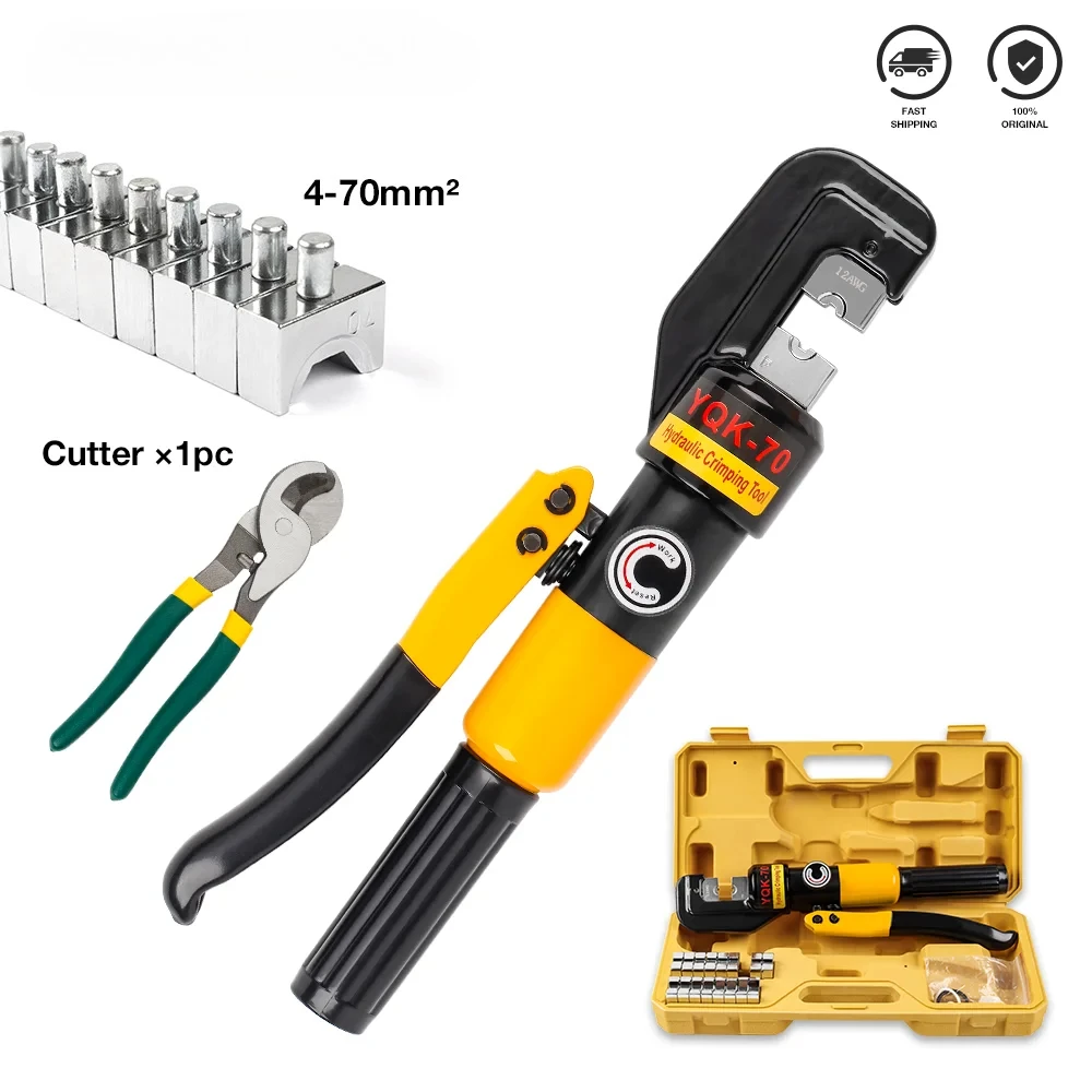 10 T Electrical Terminal Cable Wire Tool Kit with 4/6/8/10/16/25/35/50/70mm² Die & Scissor Hydraulic Cable Lug Crimper Pressure
