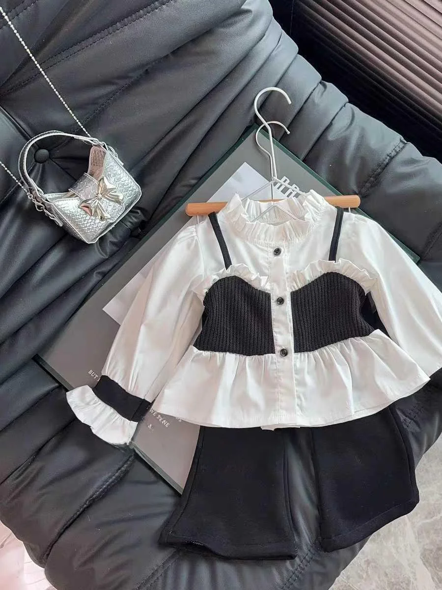 

Модный осенний комплект для девочек: хлопковый пуловер с круглым вырезом и брюки в корейском стиле, с длинными рукавами, из двух предметов