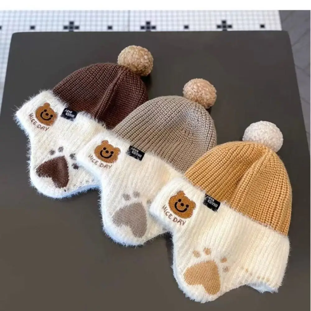 Children Beanies Baby Wear Wool ​​Baby Warm Hat Soft Cute Bear Ear Protection Hat Kids Cap Woolen Knitted Hats