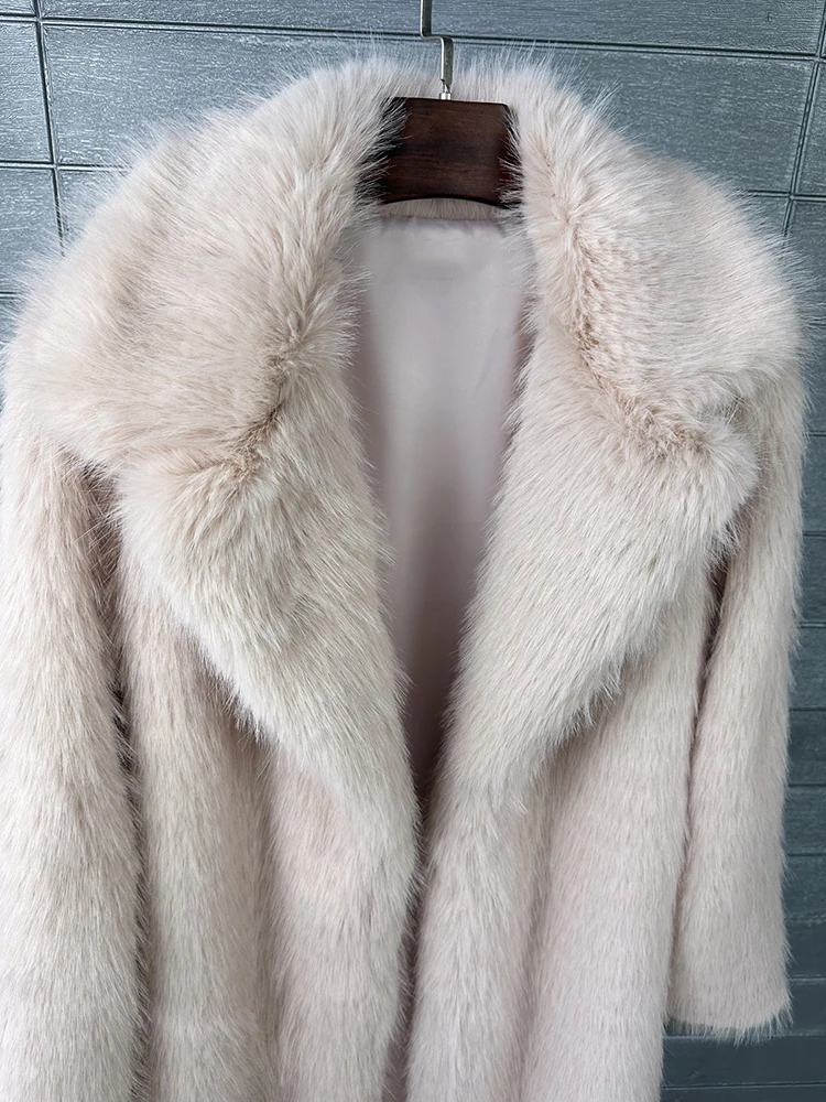 [EAM] Black Long Elegant Big Size Faux Fur Jacket New Lapel Long Sleeve Women Coat Fashion Tide Autumn Winter 2026 1DJ8886