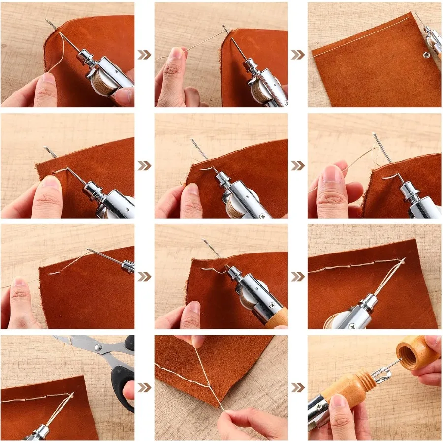 خياطة يدوية مكونة من 12 قطعة من الجلد مع مجموعة إكسسوارات حرفية لمشاريع الأعمال الجلدية التي تتضمن 3 أحجام إبر R