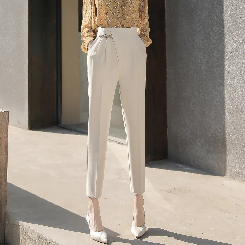 

Beige Tappered Harem Pants Women's Summer Thin Slimming High Waist Drape Ankle-Length Suit Pants Women's Thin High Waist