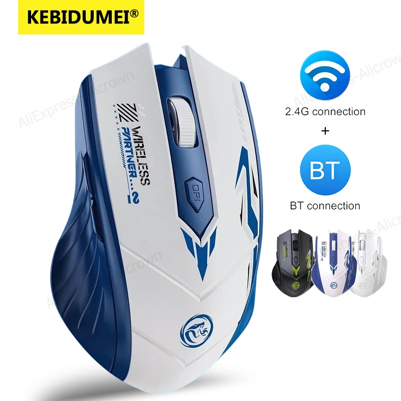 KEBIDUMEI Mouse Bluetooth 2.4G USB de modo duplo para jogos, mouse sem fio recarregável para jogos eletrônicos, 1600DPI, para PC