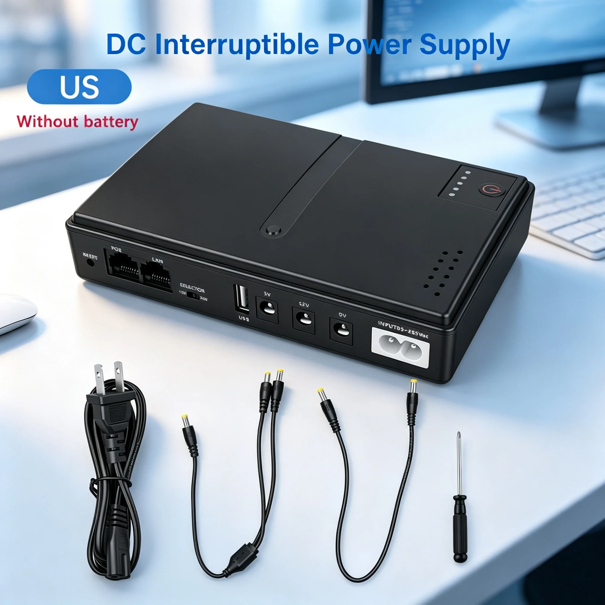 US Plug DC UPS Uninterruptible Power Supply5V9V12V Optical Modem Monitoring Backup Power Adapter WiFi Router Replaceable Battery