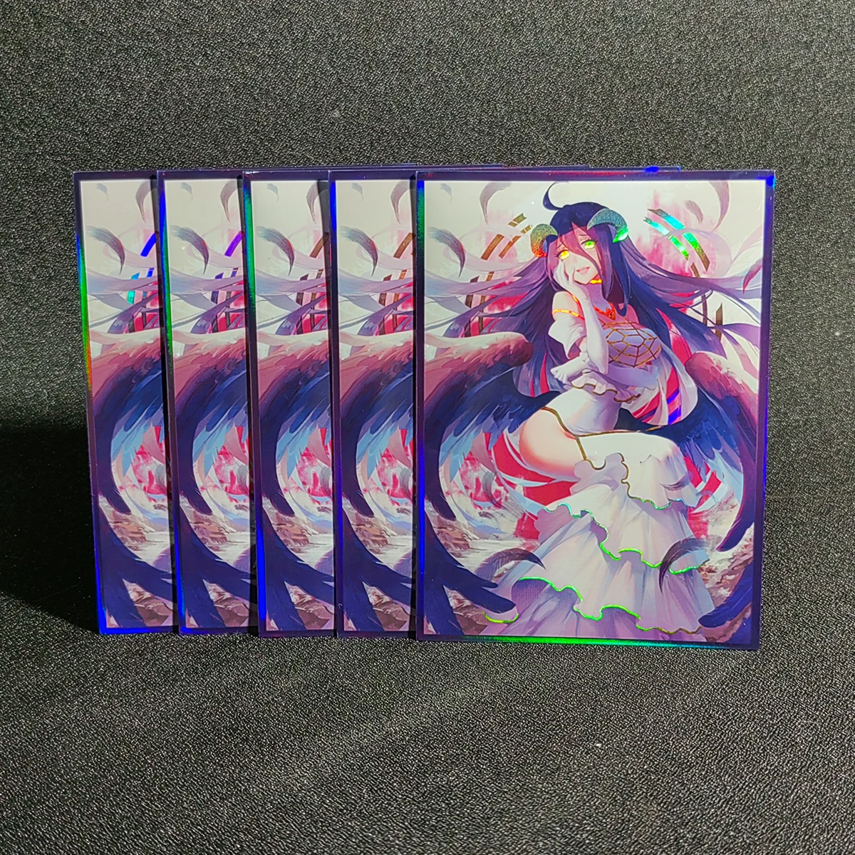 60PCS Anime Card Sleeves Albedo Holographic Trading Card Protector Foil Cards Shield Outer Cover Magic MTG/PKM 67x92mm