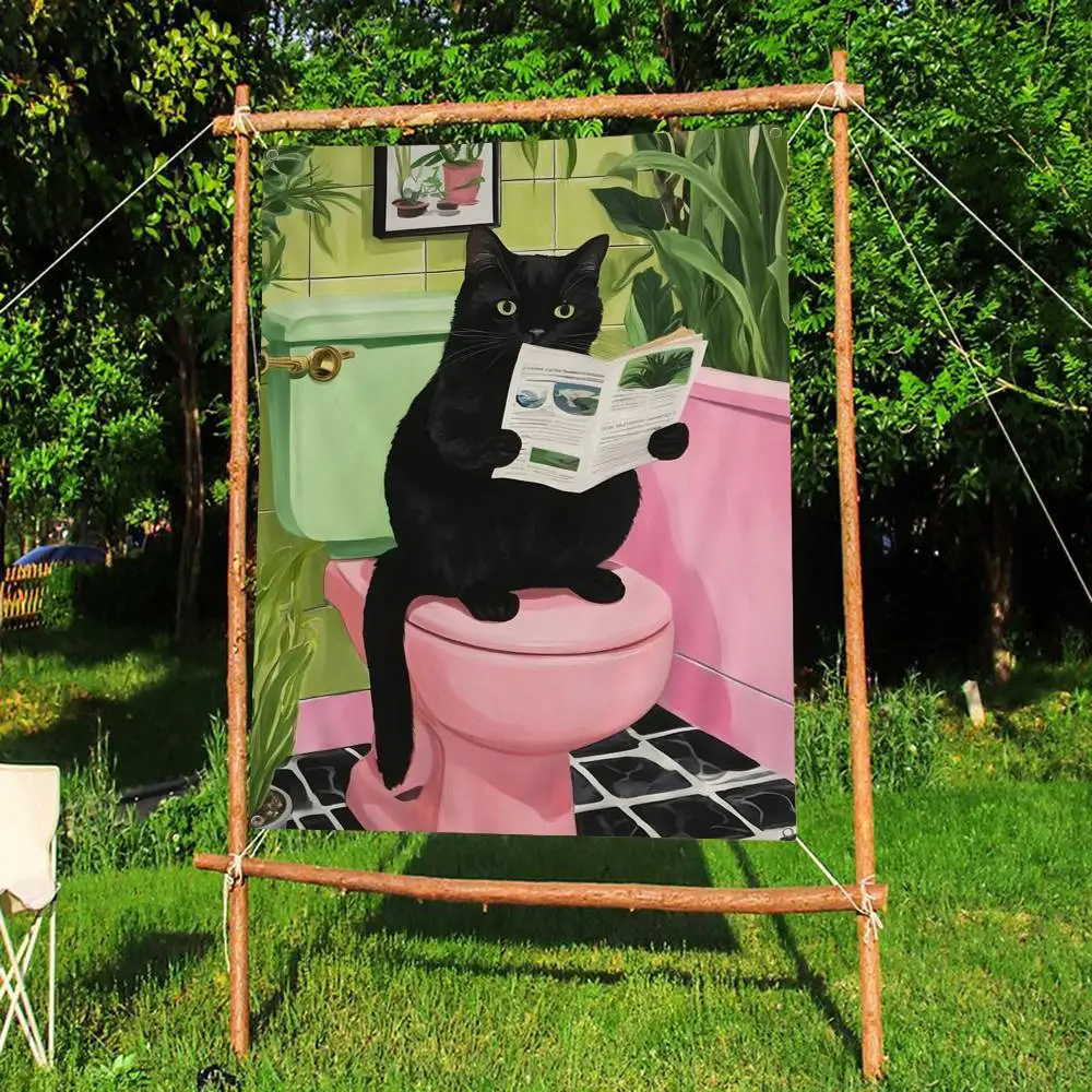 Gato negro en el inodoro, arte mural para el baño, diseño de Matisse, banderola decorativa para colgar en la pared, decoración para el hogar.
