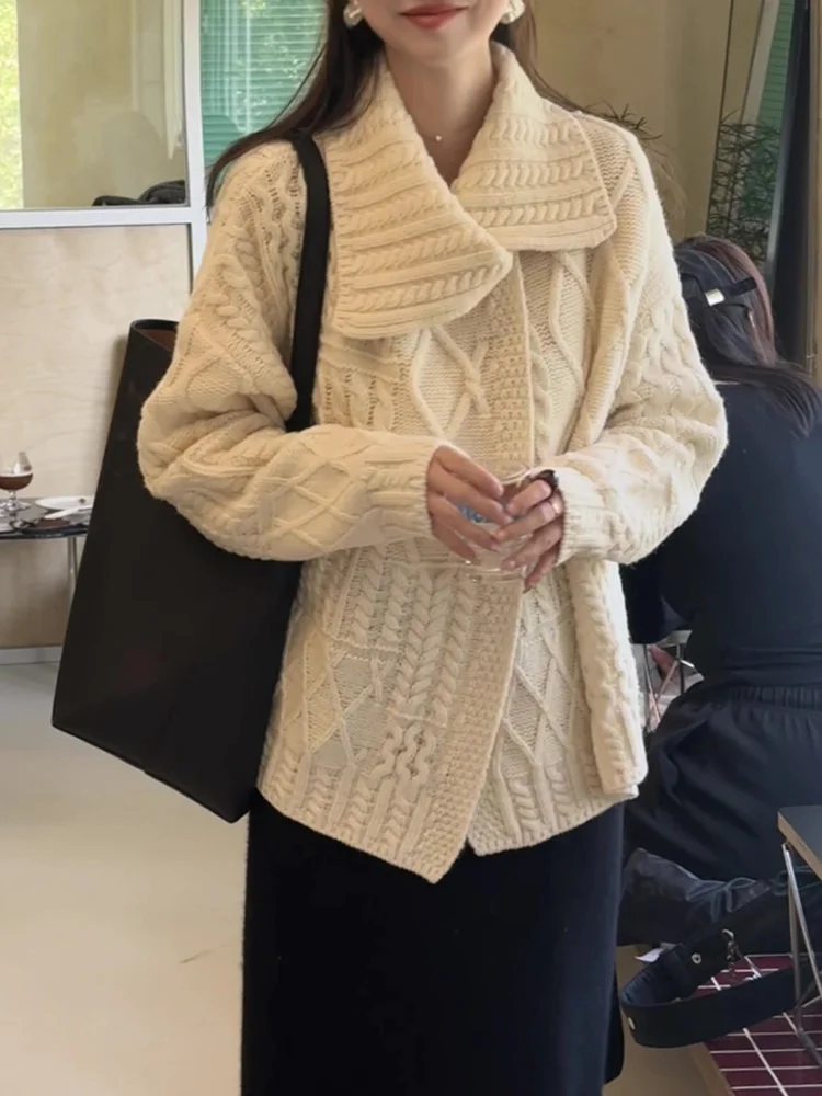 Damski kardigan z dzianiny Ele na jesień i zimę, swobodny sweter z aksamitu Aosphere Bear, z dużym kołnierzem, rozpinany, modny.
