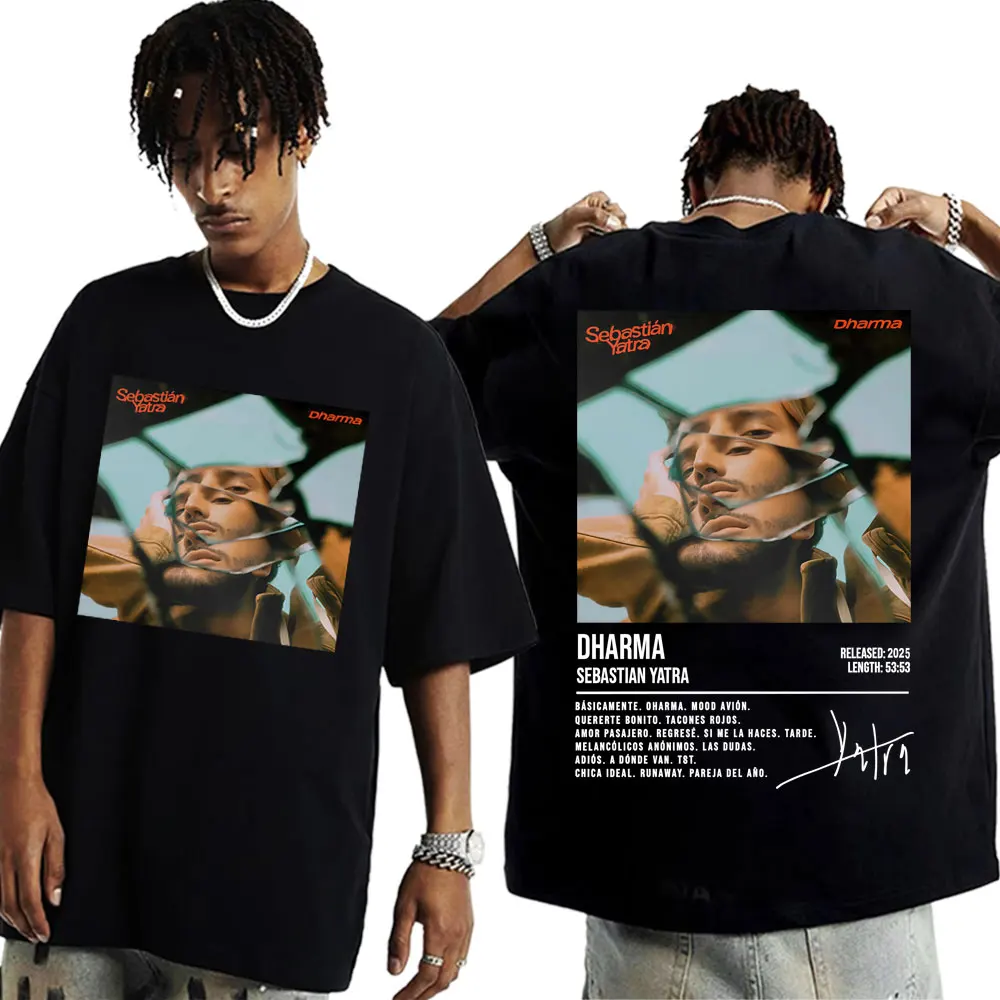 

Sebastian Yatra Dharma Tour 2025 Summer Cover 100% Cotton Printing T-shirts for Men Fashion Gothic Vintage Man Casual Streetwear