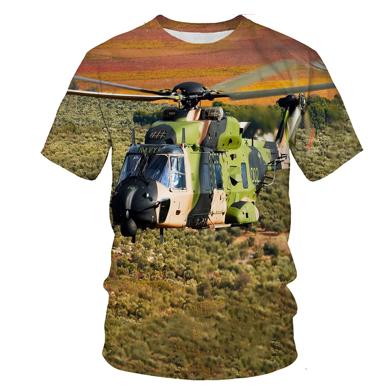 T-shirts 3D Print Helicopter Summer Children\'s Round Neck TShirt Oversized Boys Girls Unisex Fashion Loose Street Kids Clothing