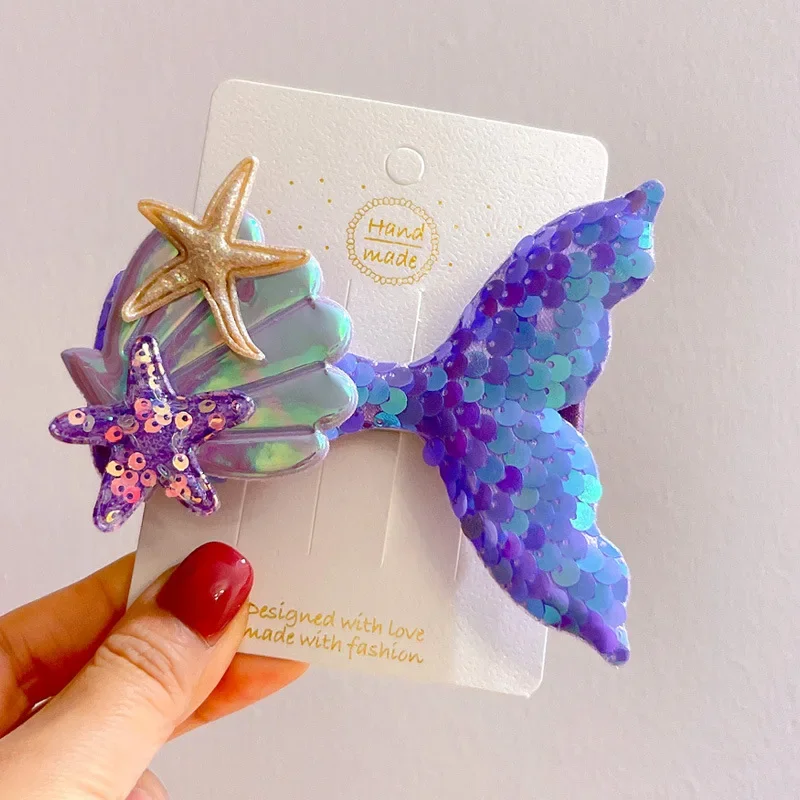 Colorful Mermaid Sequins Hair Clips Sparking Seashell Starfish Fishtail Hairpin Birthday Paty Hairpin Ocean Girls Accessories