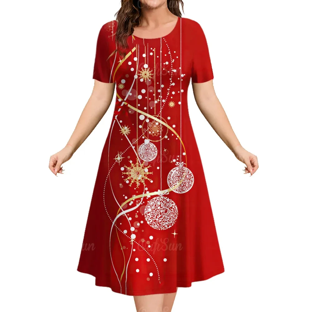 Cartoon Elk Dress Women Cute Christmas Snowflake Print Dress Winter Short Sleeve Mini Dresses Fashion Casual Party Clothes 2023