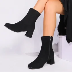 Damskie botki Lekkie buty codzienne dla kobiet Chunky Fashion Square Toe Sock Boots Knitting Autumn Winter Platform Boot