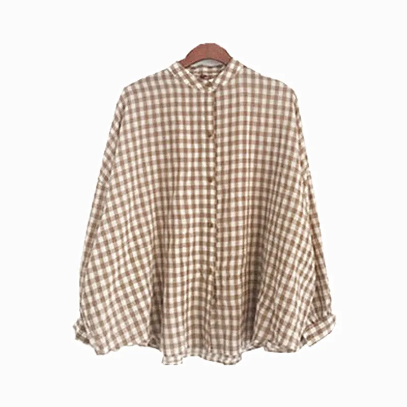 Cute Sweet Tops Women Fashion Temperament Lady Korean Design Boyfriend Blouses Shirts Cute Girls Button Plaid Loose Shirts 832