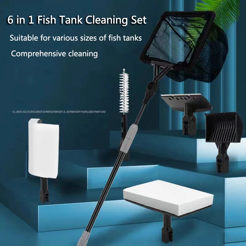 6 in1 Aquarium Fish Tanks Cleaning Tools Kit Algae Tank Cleaner Set Aquarium Cleaner Fish Tank Net Scraper Sponge accessories