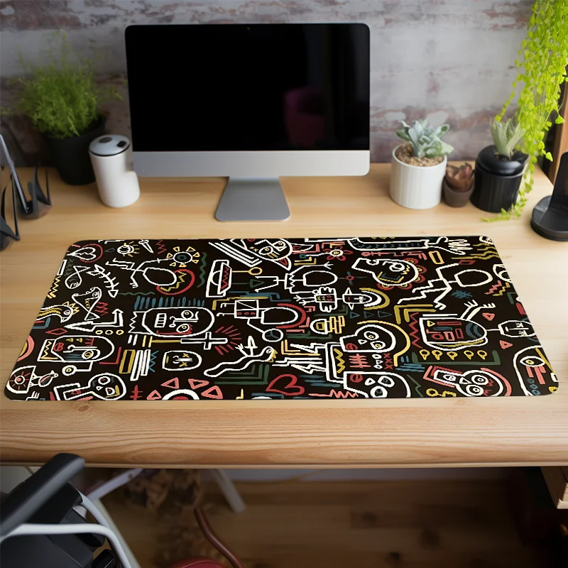 Tribal Faces Colorful Abstract Symbols Desk Mat Non-Slip Rubber Keyboard Pad Gift for Friends Teens Girlfriend Boyfriend Workers