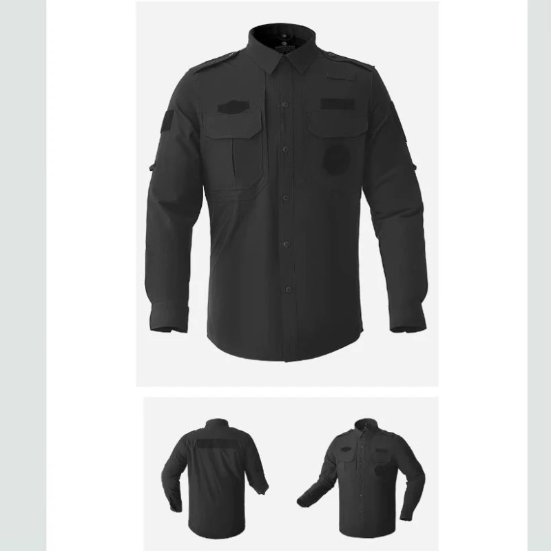 Summer Training Set Men Thin Quick Drying Outdoor Work Suit Elasticity Single Breasted Shirt+Multi Pocket Slim Pants 2-piece