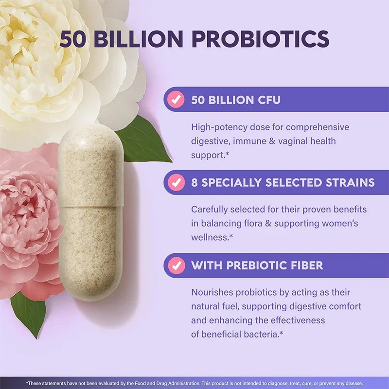 Probiotics Help Balance Yeast and PH, Alleviate Digestion and Bloating, Containing 8 Strains and 60 Capsules