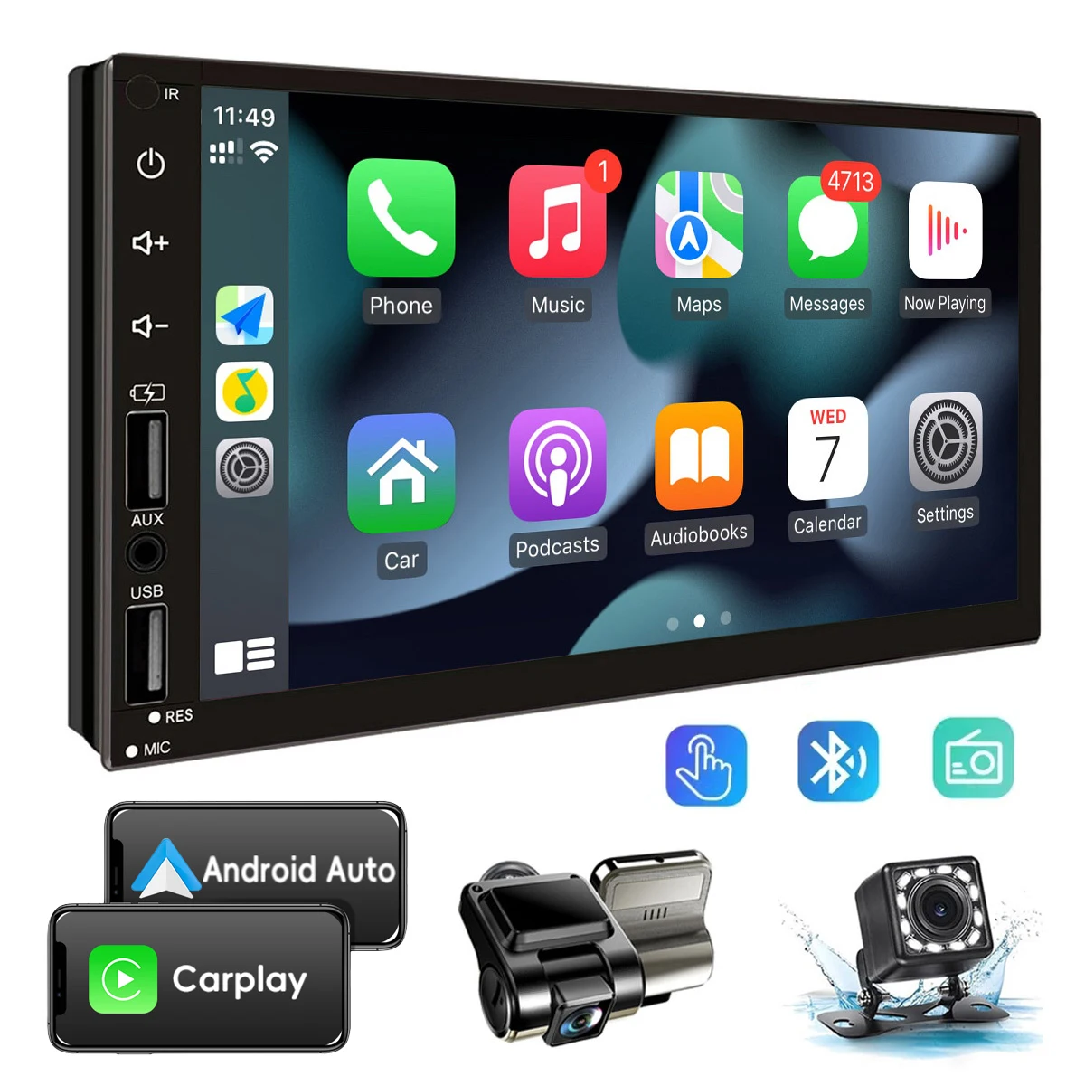 7 inch autoradio stereo 2 Din volledig touchscreen Android Auto Carplay autovideospeler met dashcam achteruitrijcamera Bluetooth 2 USB - afbeelding 2