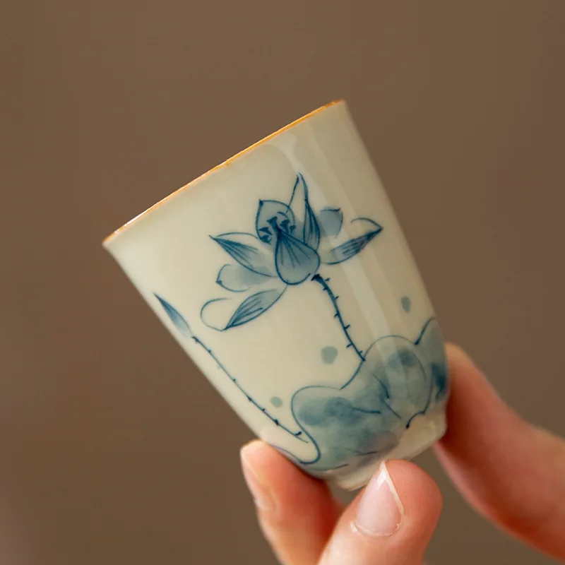 رسمت باليد فنجان شاي مع الرماد النباتي كوب عطر السيراميك لوتس إيقاع كوب رئيسي غرفة الشاي الشاي الفن عرض تذوق كوب