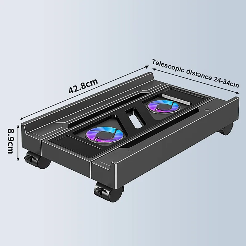Desktop PC Tower Stand with RGB Cooling Fan Mobile Chassis Base Tray Bracket Computer CPU Holder Office Heightened Cooling Shelf