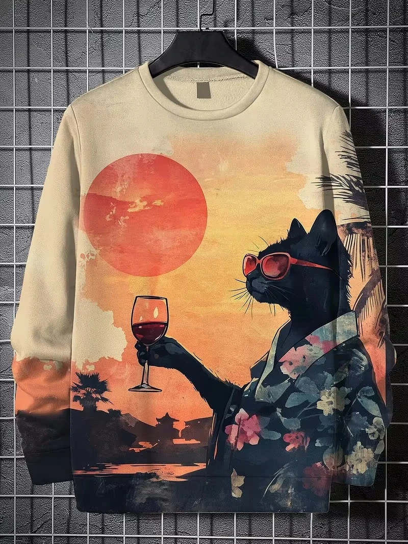3D Cat Printed Hoodie For Men Women Oversized Hoodies Pullover Fall New In Men Round Neck Sweatshirt Fashion Unisex Clothing Top
