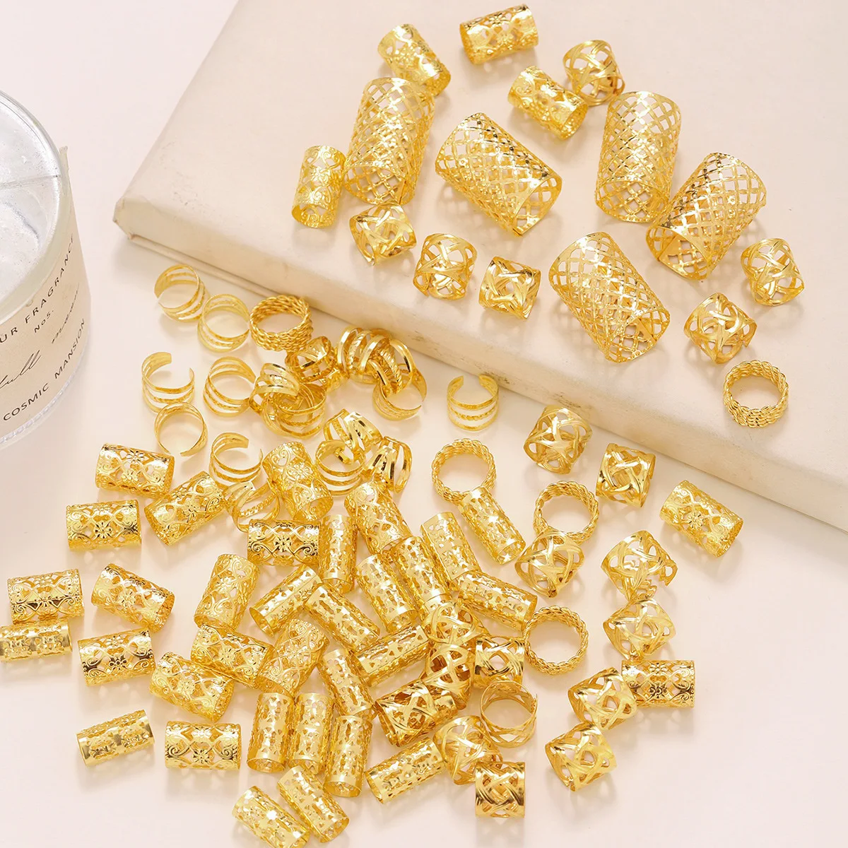 90 Stück goldene Dreadlock-Locs-Haarschmuck für Zöpfe, Haarschmuck für Zöpfe, Haarringe für Frauen und Mädchen, verstellbare Manschetten – Detail 2