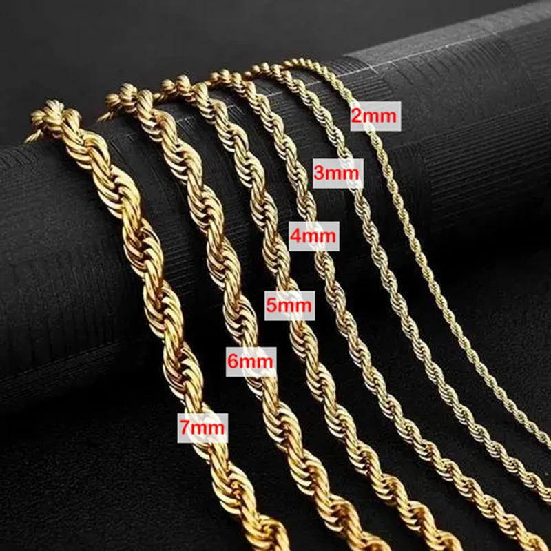 Twisted Rope Chain Necklace for Women Men Minimalist 2/3/4/5/6/7mm Stainless Steel Hip Hop Punk Jewelry Valentine\'s Day Gift