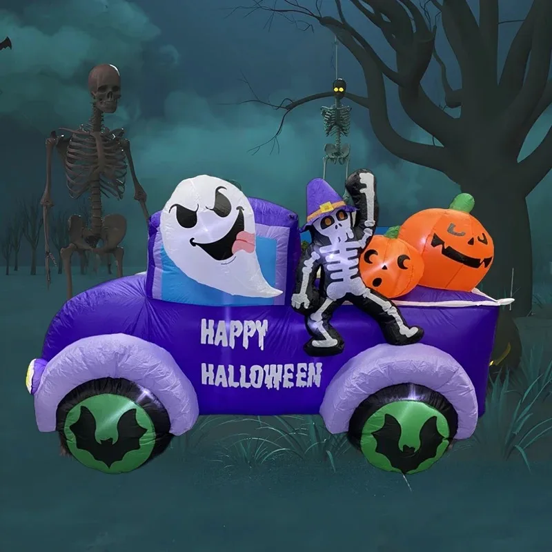 8FT Halloween Aufblasbare Spielzeuge Outdoor Dekorationen Geist Fahren Lkw Auto Skelett Kürbis Integrierte LEDs für Yard Party Decor