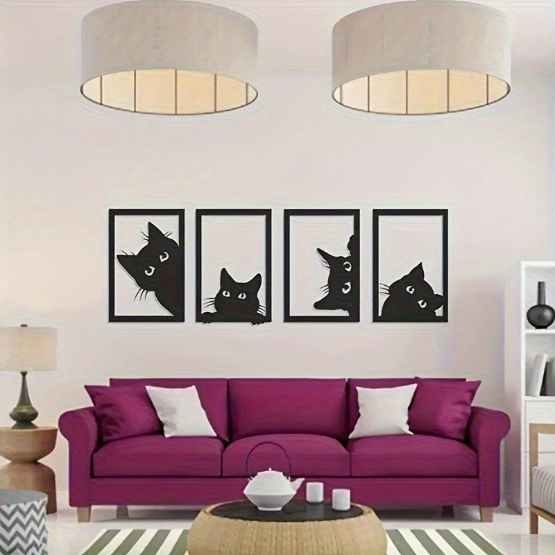 

4-Piece Sleek Black Cat Silhouette Metal Wall Sculpture Set | Cat Lover Decor | Halloween & Christmas Gift, Housewarming Present