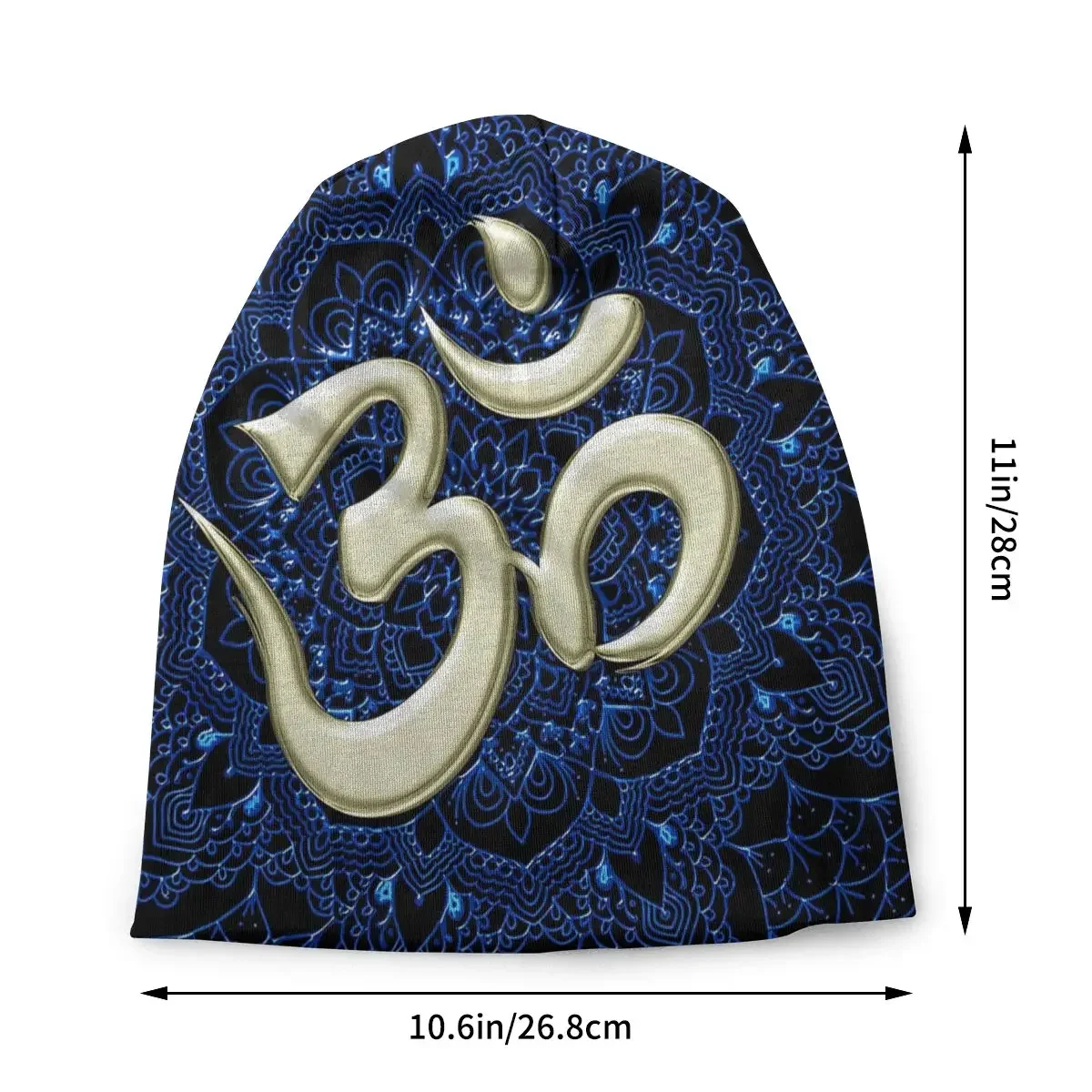 Buddhist God Belief Skullies Beanies Autumn Spring Hats OM With Blue Mandala Thin Bonnet Special Caps Men Women's Earmuffs image 2