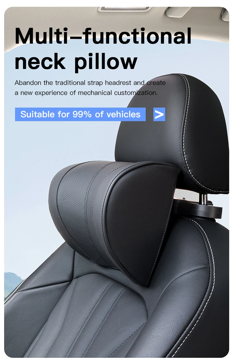 Leder Auto Sitz Kopfstütze Kissen Multifunktions Memory Foam Auto Hals Kissen Einstellbare Auto Kopfstütze Kissen Auto Zubehör – Detail 1
