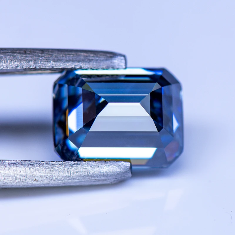 Emerald Cut Moissanite Stone Natural Royal Blue Color Charms Gemstone DIY Ring Necklace Earrings Main Materials with Certificate