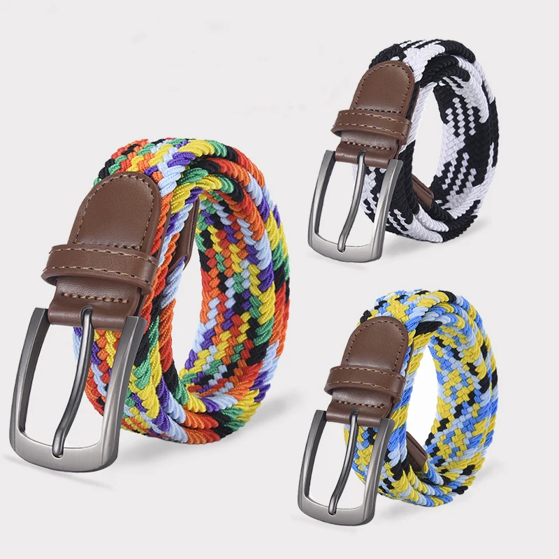Colored Woven Elastic Belt With Shorts Casual Pants Fashionable Men Women Universal Waist Accessories Wholesale Direct Sales