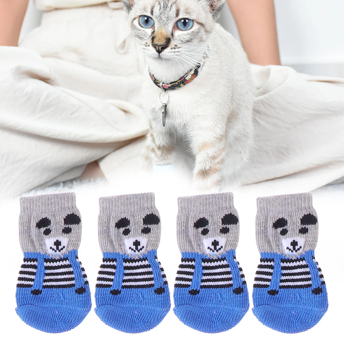 

4 PCS Dog Socks Pet Non-slip Ankle Spring and Summer Animal Foot Printed Puppy Dogs
