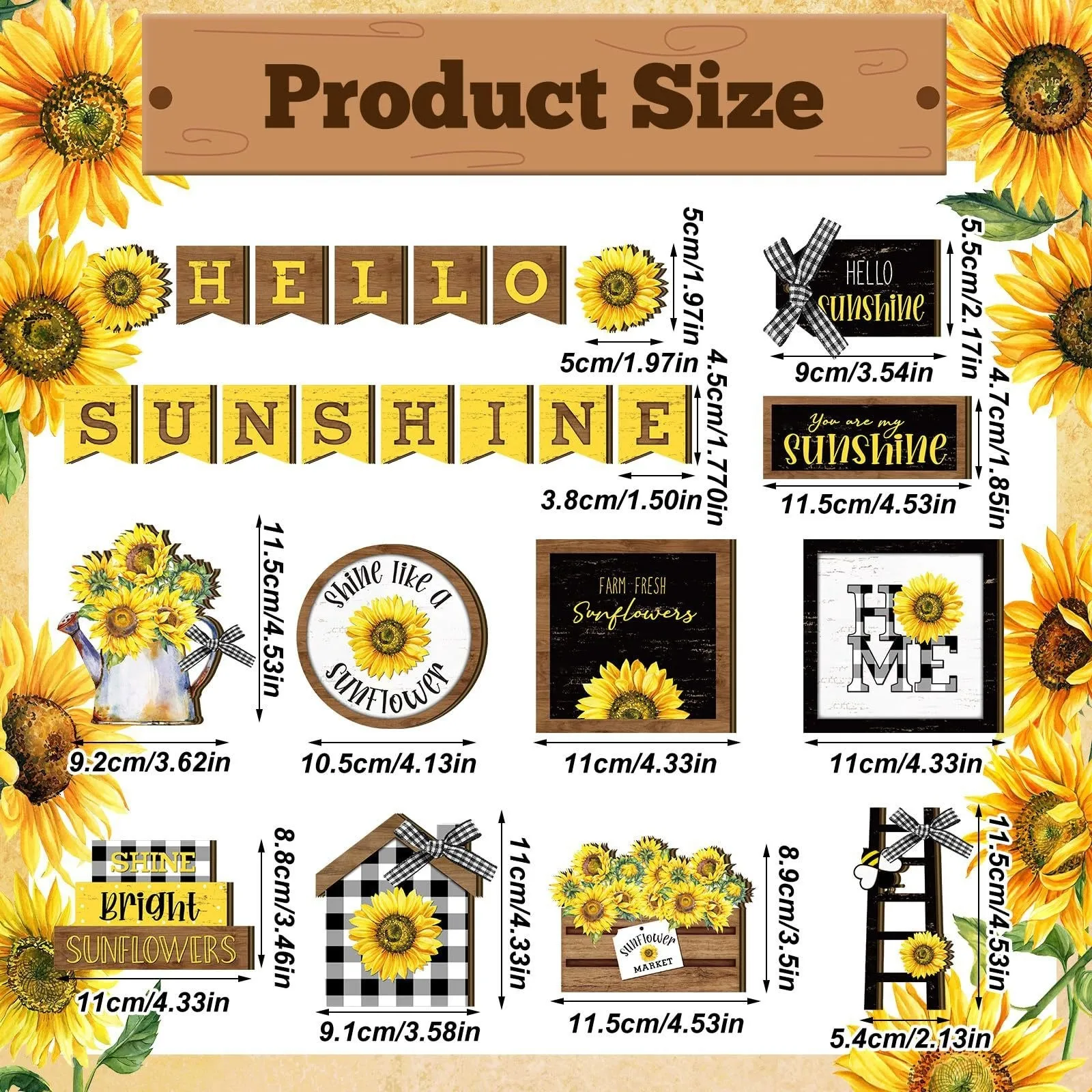 24Pcs sunflower Tiered Tray Decor Set Fresh sunflower Wooden Sign Yellow sunflower Wood Blocks Standing Sign Summer Tray Decor