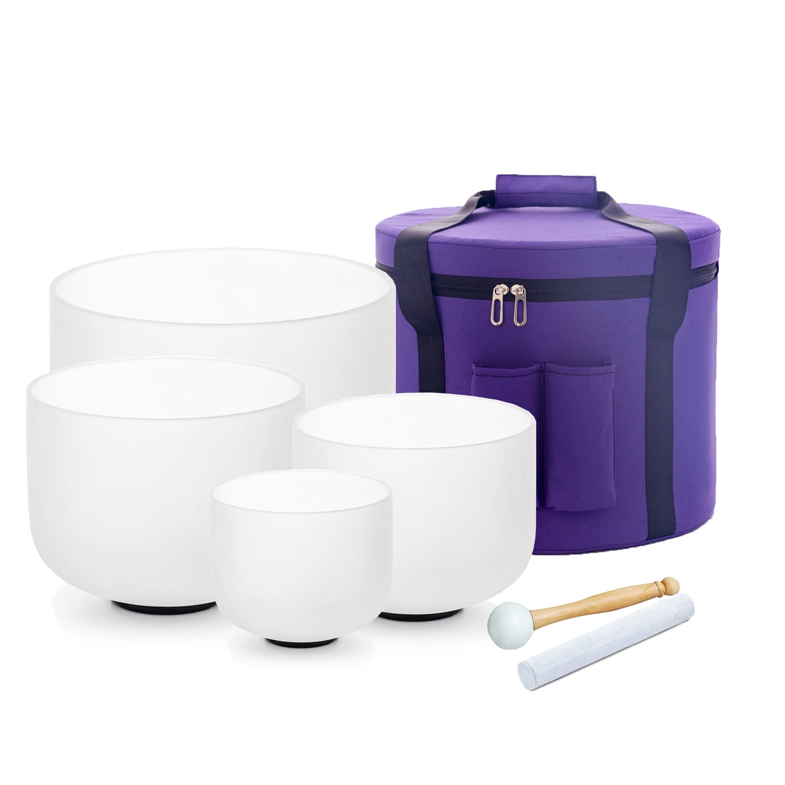 

Hye-eun 12"C 10"E 8"A 7"G Quartz Frosted Crystal Singing Bowl of 4pcs Tibetan Bowl Singing Ball Chakra Set with Bag