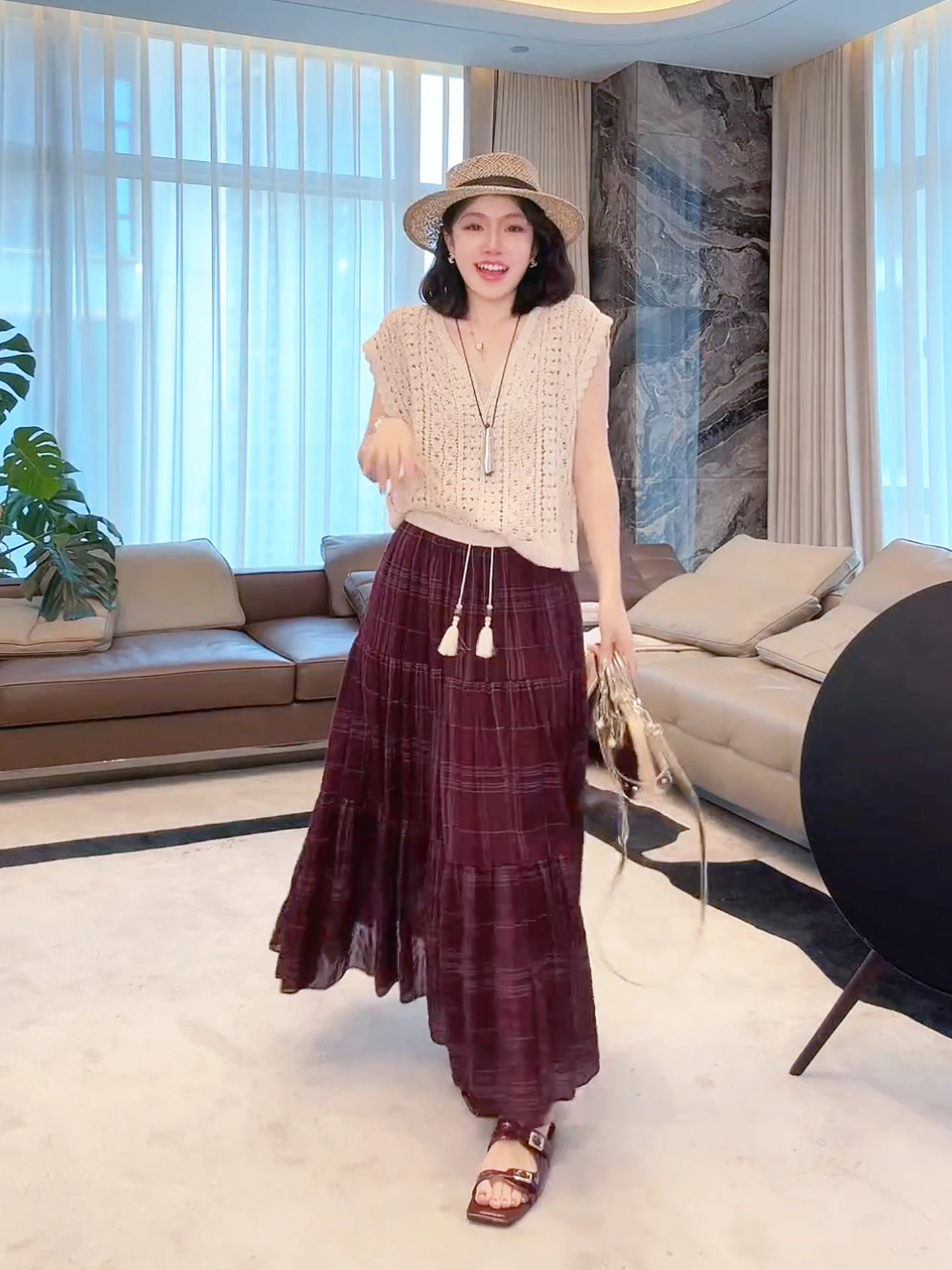 

00% Cotton Knitted Sweater ME Home Yang Hooked Flower Comfortable Faionable Versatile Summer Thin Loose Fit T-irt