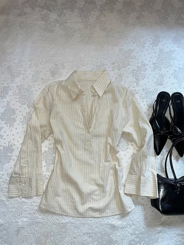 

Оригинальный ретро полосатый irt Slim Fit белый дизайн Sensation Qianyue Weiyun женский Busin повседневный хлопковый irt