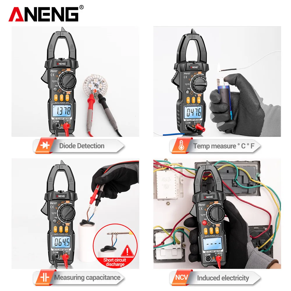 ANENG PN107 Digital Clamp Meter AC/DC Voltage Temperature Test Multitester True RMS 4000 Count Electrical Multimeter Tester Tool