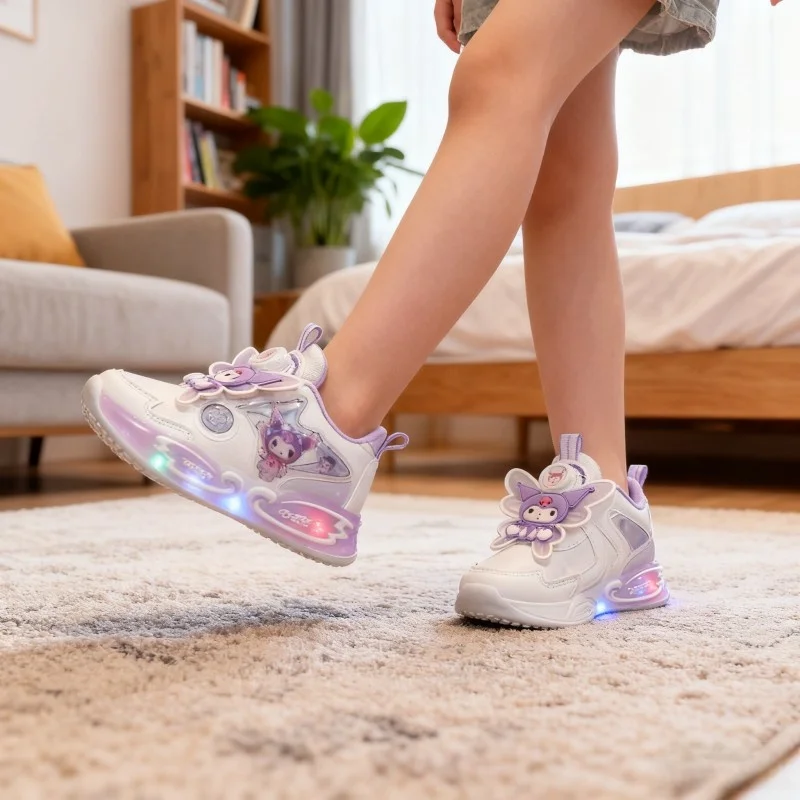 

Kids'Casual Shoes Sneakers Led Light Cartoon Kuromi PU Leather For Girls Anti-slip Breathable Pink Pruple Shoes Size 26-33