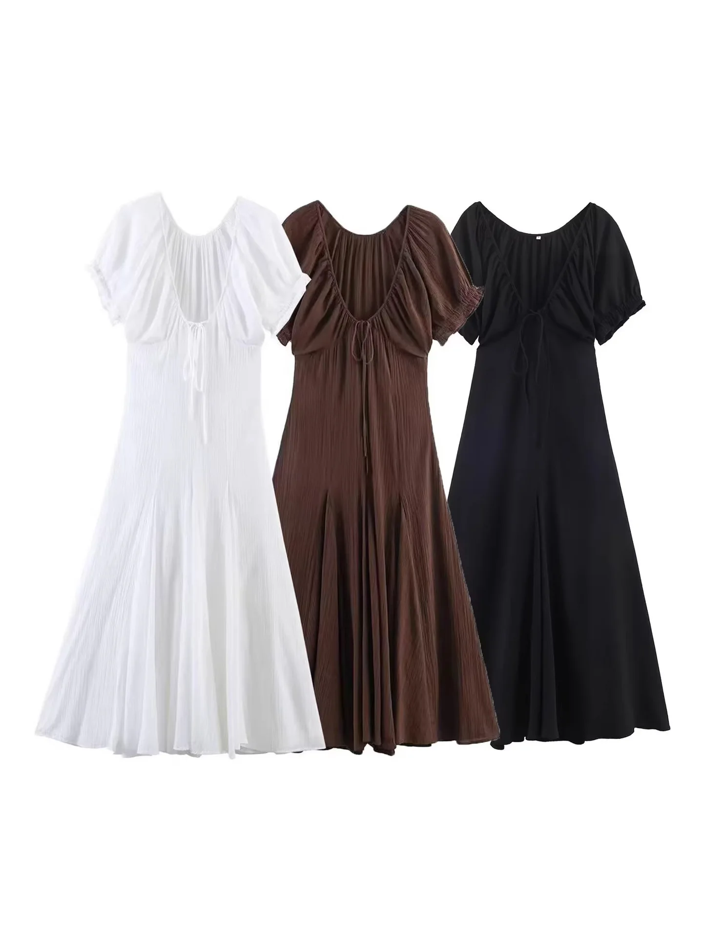 

Withered Spring New Women's French V-neck Bow Embellished Chiffon Midi Dress