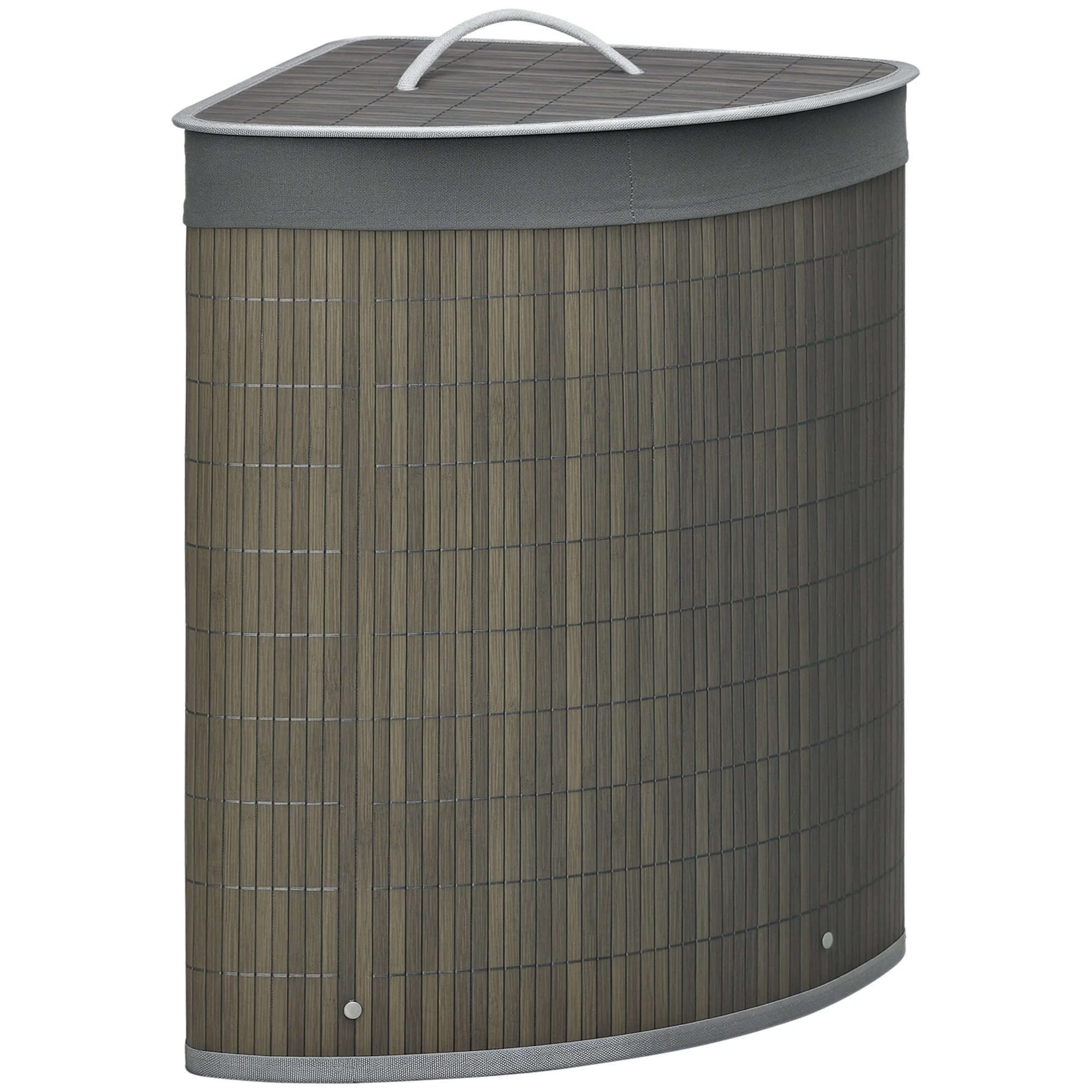 HOMCOM Bamboo Laundry Basket with Lid, 55 Litres Laundry Hamper with Removable Washable Lining, Corner Washing Baskets, 38 x 38