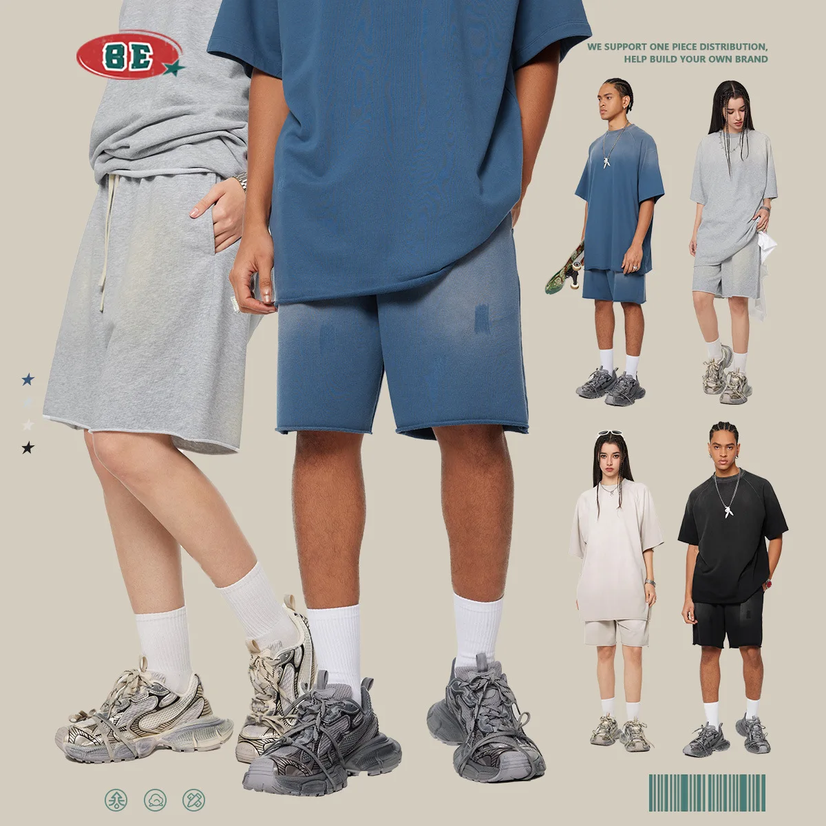 

Мужские хлопковые шорты Waed: весенне-летние, плотные, в уличном стиле, ретро, свободного кроя, с низкой посадкой, спортивные