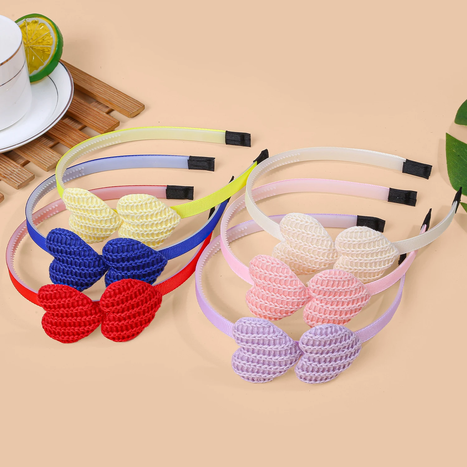 6pcs Cute Heart Headbands for Girls Fabric Heart Headbands Kids Children Plastic Teeth Hairbands Girls Party Hair Accessories view 2