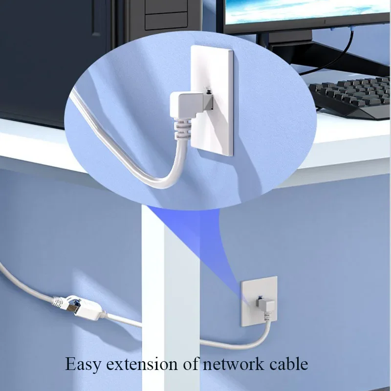 กิกะบิตสายต่อเครือข่าย Cat6 RJ45ตัวผู้กับตัวเมียสายเคเบิลอีเทอร์เน็ตมุม90องศาสำหรับอุตสาหกรรมสายต่อ RJ45 CAT5E ทองแดง