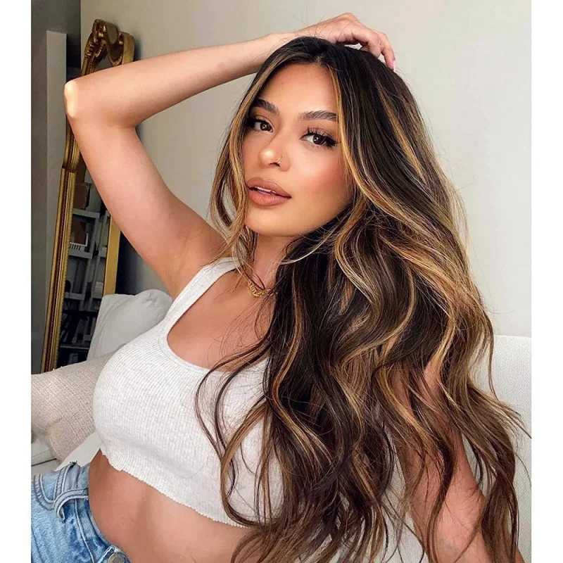 

European and American Style Wig for Women, Big Wavy Long Curly Hair, Highlighted Rose Net, High-Temperature Fiber, Fashionable W