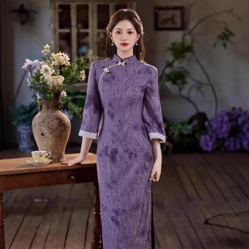 

Chinese Style Qipao Sexy Women Plus Size Cheongsam Vintage Classic Chinese Dress Jacquard Long Vestidos 3XL Oriental Gown